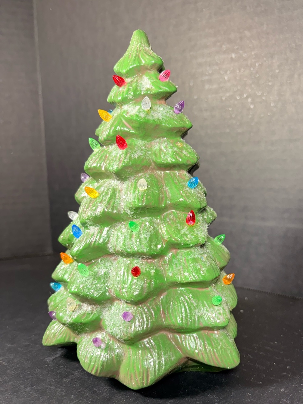 Vintage Green Ceramic Christmas Tree Multicolor Bulbs